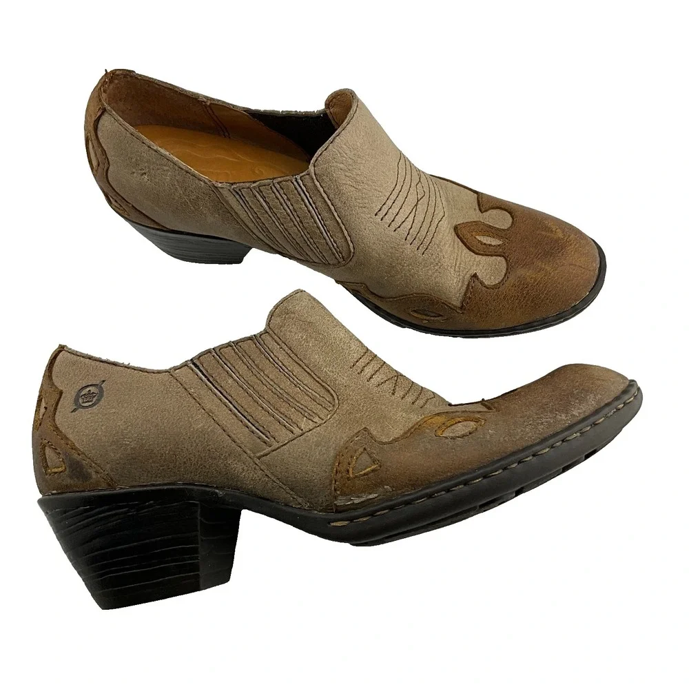 Born Amibeth Basa Nova Taupe‎ & Brown Leather Ankle Bootie B75516 Women Size 7.5